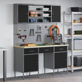 Work Cabinet with Drawer 7 pcs Black Engineered wood and steel