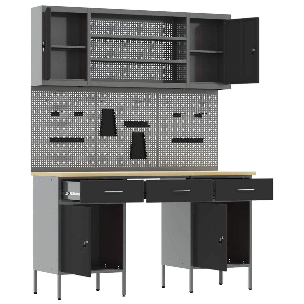 Work Cabinet with Drawer 7 pcs Black Engineered wood and steel