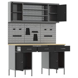 Work Cabinet with Drawer 7 pcs Black Engineered wood and steel