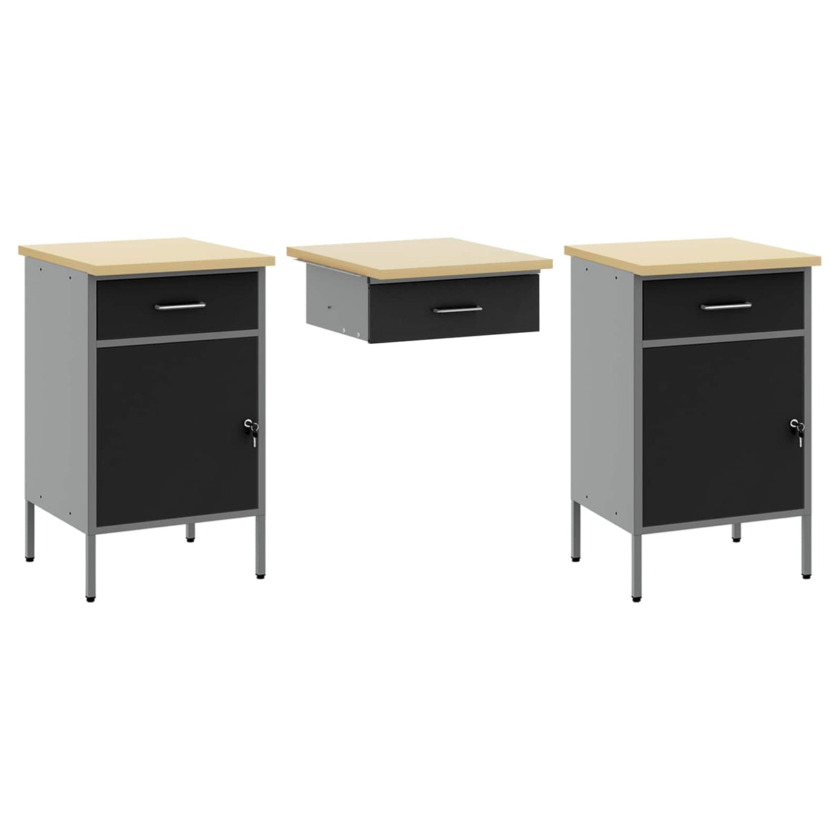 Work Cabinet with Drawer 7 pcs Black Engineered wood and steel
