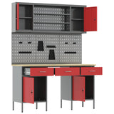 Work Cabinet 7 pcs Red and Grey Engineered wood and steel