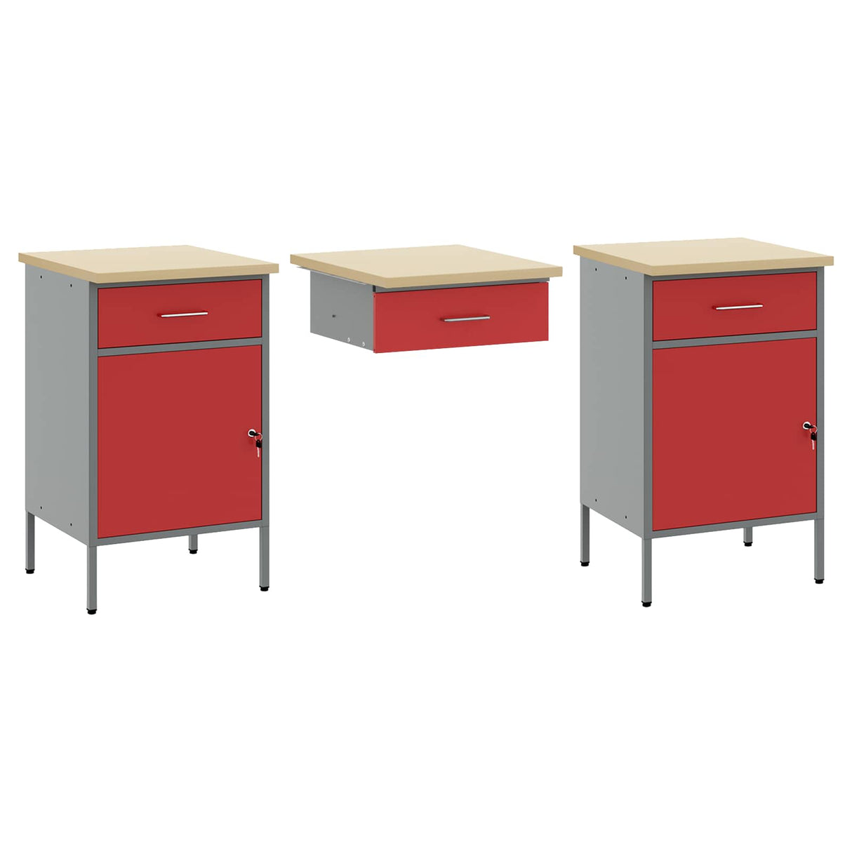 Work Cabinet 7 pcs Red and Grey Engineered wood and steel