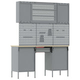 Work Cabinet 7 pcs Red and Grey Engineered wood and steel