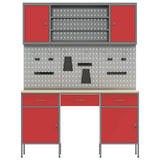 Work Cabinet 7 pcs Red and Grey Engineered wood and steel - Low Angle