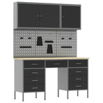 Work Cabinet 8 pcs Black and Grey Engineered wood and steel