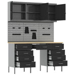 Work Cabinet 8 pcs Black and Grey Engineered wood and steel