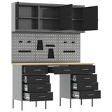 Work Cabinet 8 pcs Black and Grey Engineered wood and steel - 45-Degree Angle