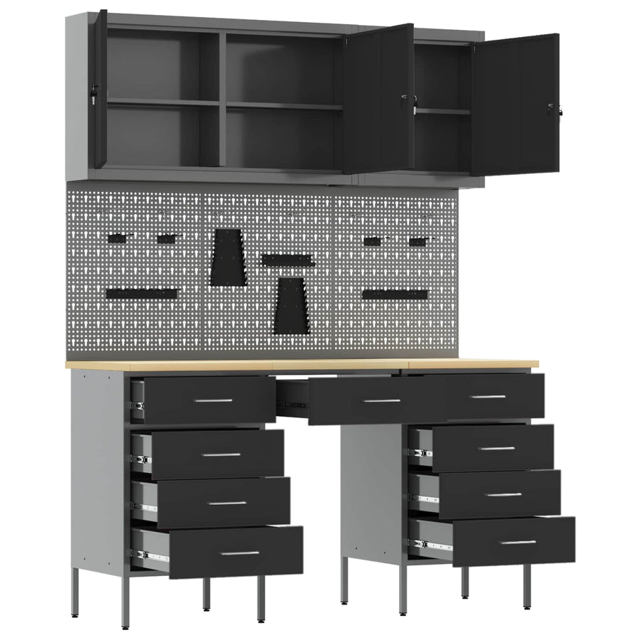 Work Cabinet 8 pcs Black and Grey Engineered wood and steel