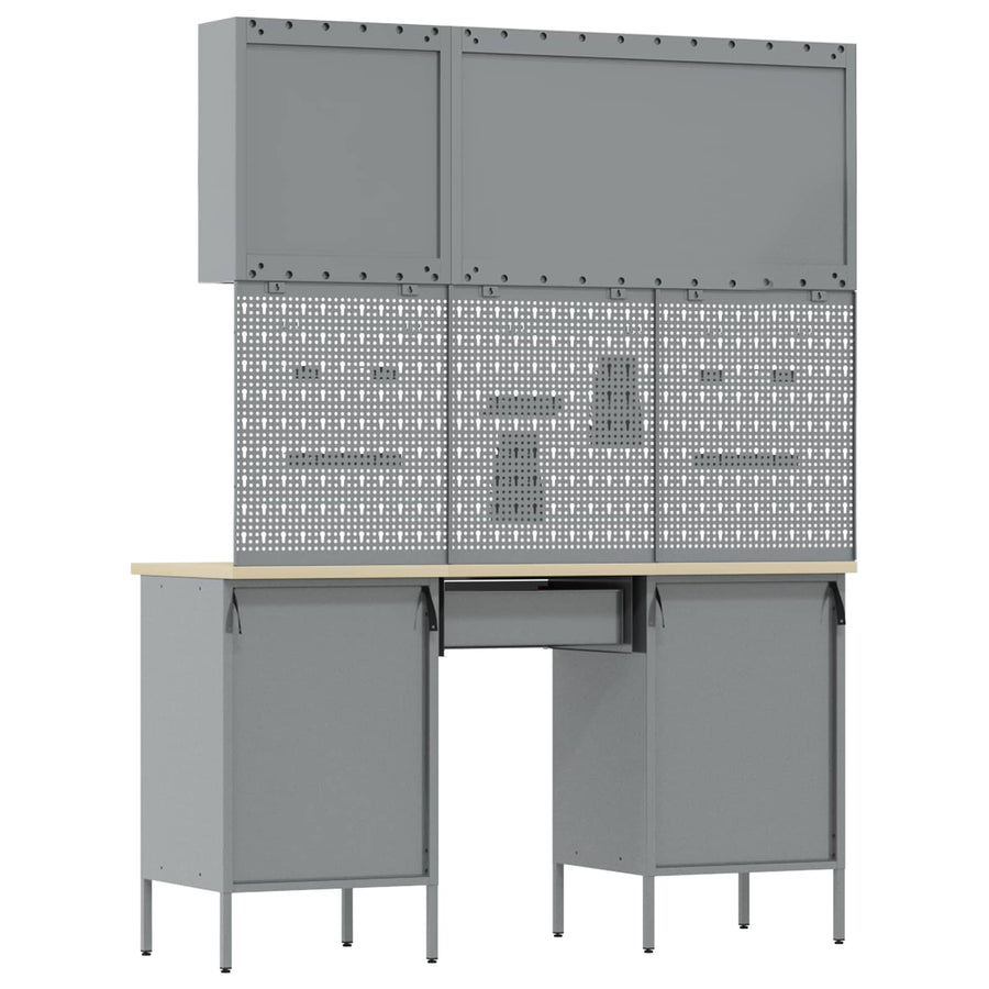 Work Cabinet 8 pcs Black and Grey Engineered wood and steel