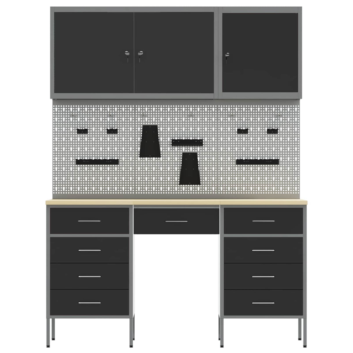 Work Cabinet 8 pcs Black and Grey Engineered wood and steel