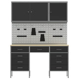 Work Cabinet 8 pcs Black and Grey Engineered wood and steel - Low Angle