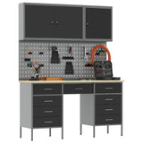 Work Cabinet 8 pcs Black and Grey Engineered wood and steel - Side View