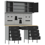 Work Cabinet with Drawer 7 pcs Black Engineered wood and steel - 45-Degree Angle
