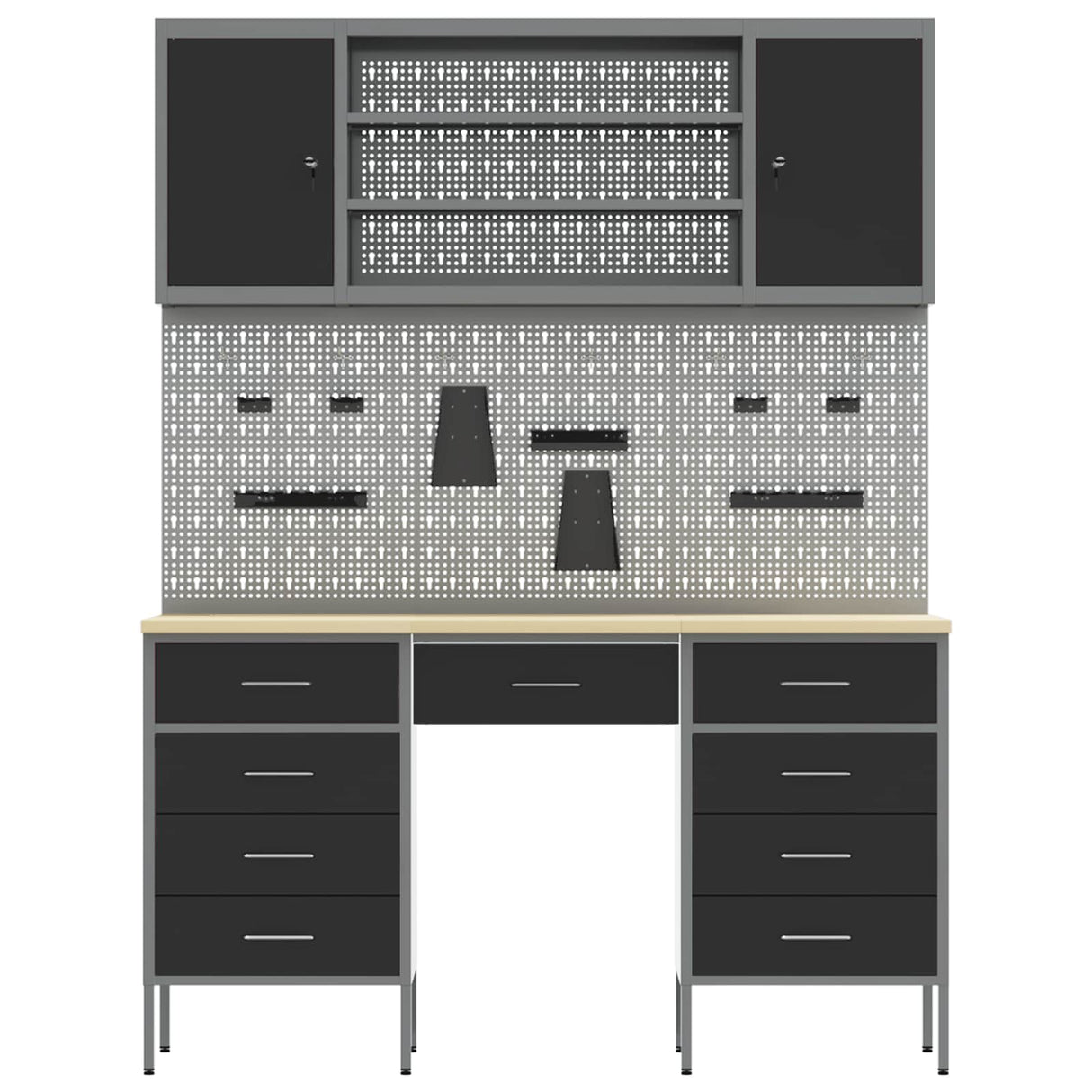 Work Cabinet with Drawer 7 pcs Black Engineered wood and steel