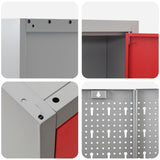 Work Cabinet 7 pcs Red and Grey Engineered wood and steel