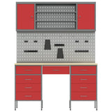 Work Cabinet 7 pcs Red and Grey Engineered wood and steel
