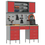 Work Cabinet 7 pcs Red and Grey Engineered wood and steel - Side View