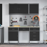 Work Cabinet with Drawer 8 pcs Black Engineered wood and steel - Top-Down View