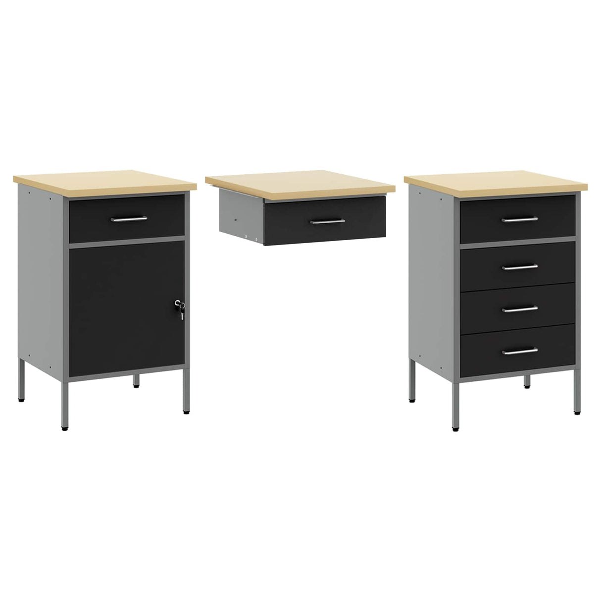 Work Cabinet with Drawer 8 pcs Black Engineered wood and steel