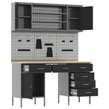 Work Cabinet with Drawer 7 pcs Black Engineered wood and steel