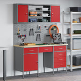 Work Cabinet with Drawer 7 pcs Red Engineered wood and steel