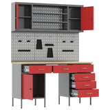 Work Cabinet with Drawer 7 pcs Red Engineered wood and steel - 45-Degree Angle