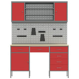 Work Cabinet with Drawer 7 pcs Red Engineered wood and steel - Low Angle