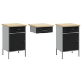 Work Cabinet with Drawer 10 pcs Black Engineered wood and steel
