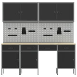 Work Cabinet with Drawer 10 pcs Black Engineered wood and steel