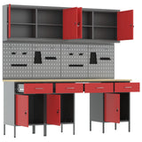 Work Cabinet with Drawer 10 pcs Red Engineered wood and steel - 45-Degree Angle
