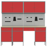 Work Cabinet with Drawer 10 pcs Red Engineered wood and steel