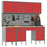 Work Cabinet with Drawer 10 pcs Red Engineered wood and steel - Side View
