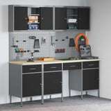Work Cabinet with Drawer 10 pcs Black Engineered wood and steel