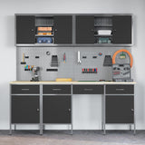 Work Cabinet with Drawer 10 pcs Black Engineered wood and steel