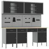 Work Cabinet with Drawer 10 pcs Black Engineered wood and steel - Front View