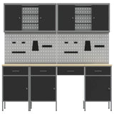 Work Cabinet with Drawer 10 pcs Black Engineered wood and steel