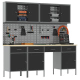 Work Cabinet with Drawer 10 pcs Black Engineered wood and steel - Side View