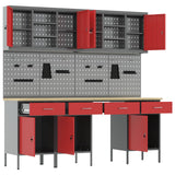 Work Cabinet with Drawer 10 pcs Red Engineered wood and steel