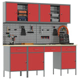 Work Cabinet with Drawer 10 pcs Red Engineered wood and steel - Side View