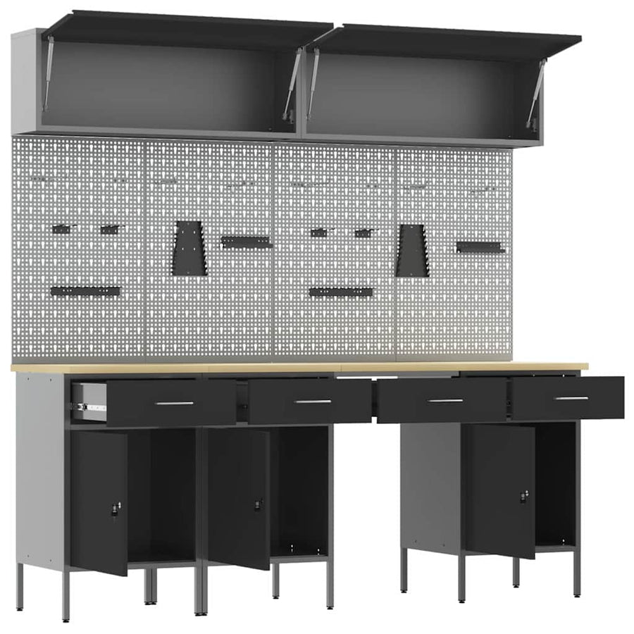 Work Cabinet Set with Drawer with Storage Manual 10 pcs Black