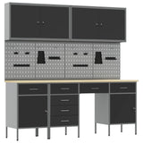 Work Cabinet with Drawer 10 pcs Black Engineered wood and steel