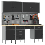 Work Cabinet with Drawer 10 pcs Black Engineered wood and steel - Side View
