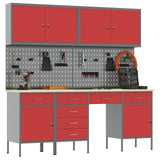 Work Cabinet with Drawer 10 pcs Red Engineered wood and steel