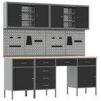 Work Cabinet 10 pcs Black and Grey Engineered wood and steel