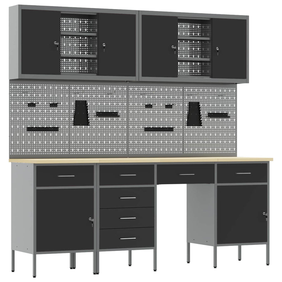 Work Cabinet 10 pcs Black and Grey Engineered wood and steel