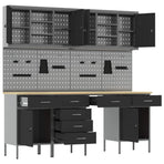 Work Cabinet 10 pcs Black and Grey Engineered wood and steel