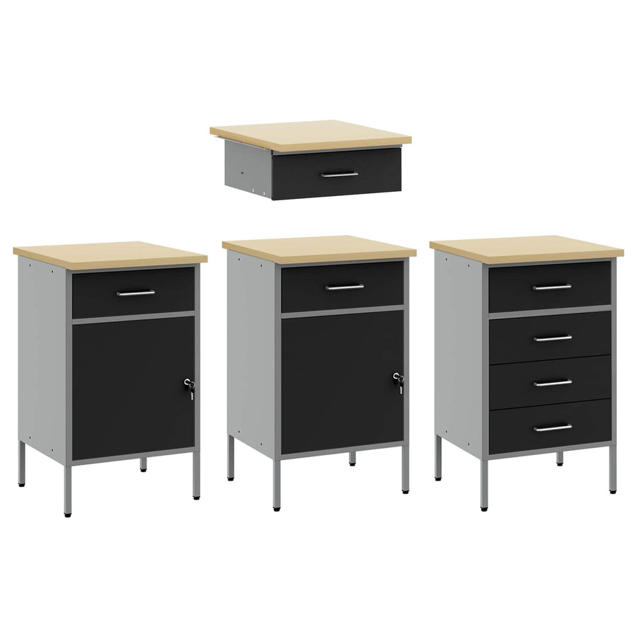 Work Cabinet 10 pcs Black and Grey Engineered wood and steel