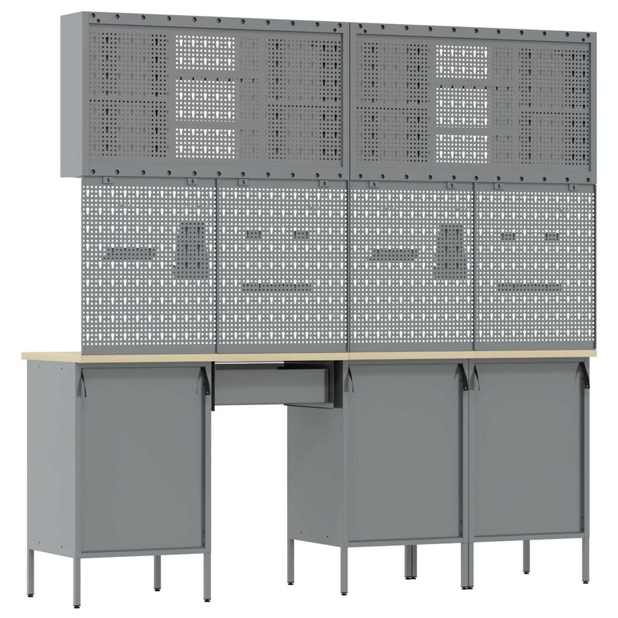 Work Cabinet 10 pcs Black and Grey Engineered wood and steel