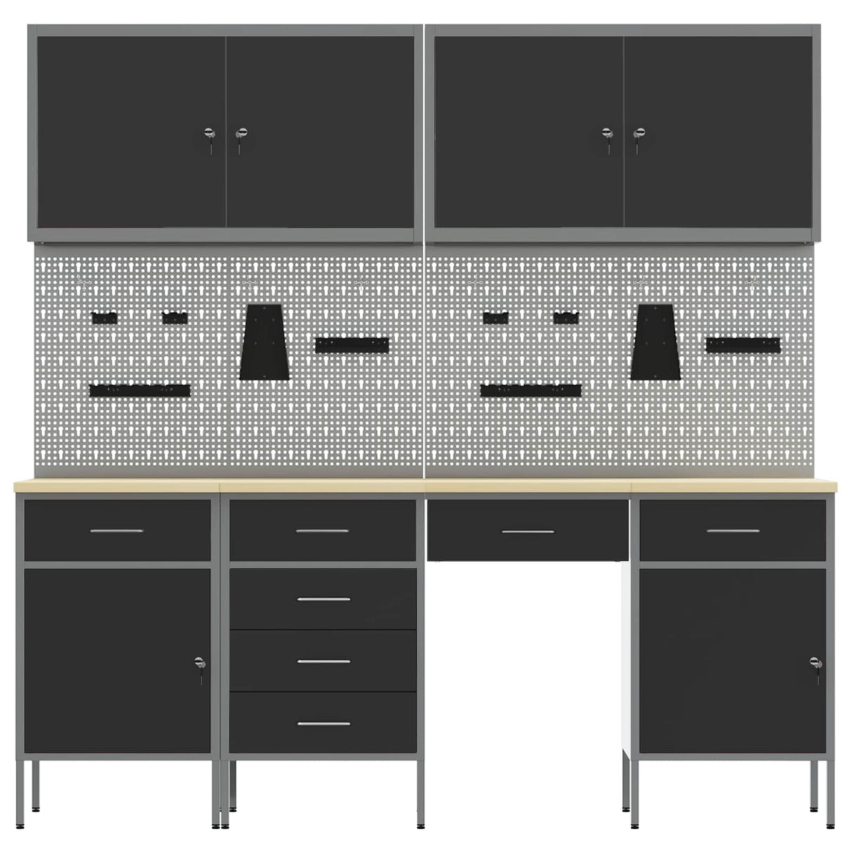 Work Cabinet 10 pcs Black and Grey Engineered wood and steel