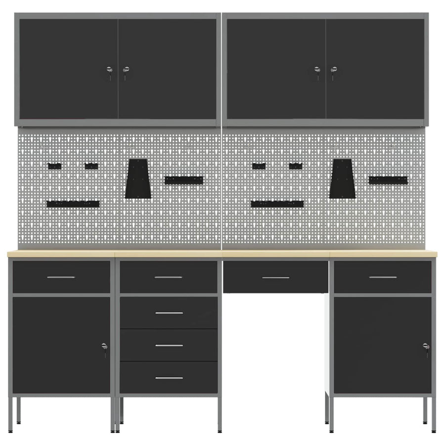 Work Cabinet 10 pcs Black and Grey Engineered wood and steel